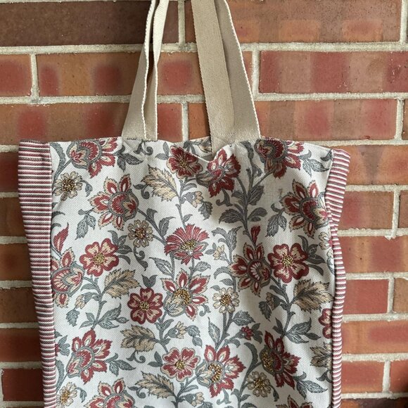 Floral Tapestry Tote Bag with Striped Trim - Picture 2 of 2